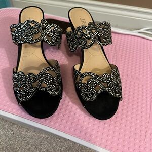 J Renee  8 1/2 narrow NWB Black Embellished Slide Sandals